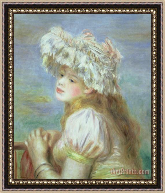 Pierre Auguste Renoir Portrait of a Young Woman in a Lace Hat Framed Print